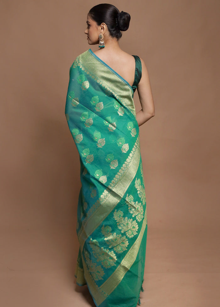 Green Kora Silk Saree With Blouse Piece