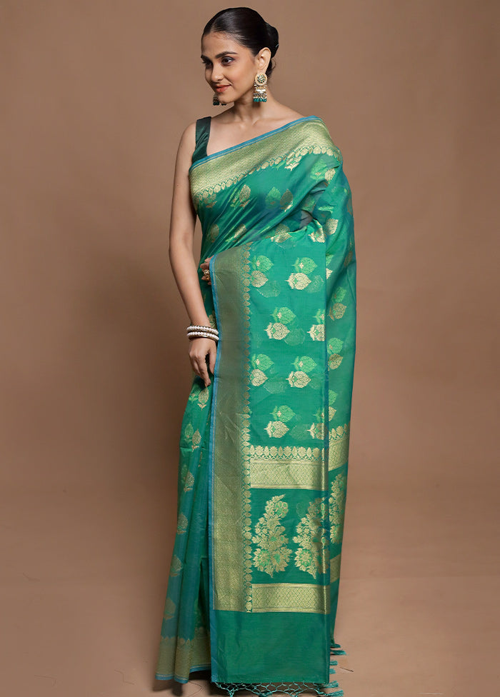 Green Kora Silk Saree With Blouse Piece