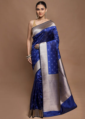 Blue Katan Silk Saree With Blouse Piece