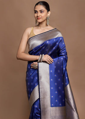 Blue Katan Silk Saree With Blouse Piece