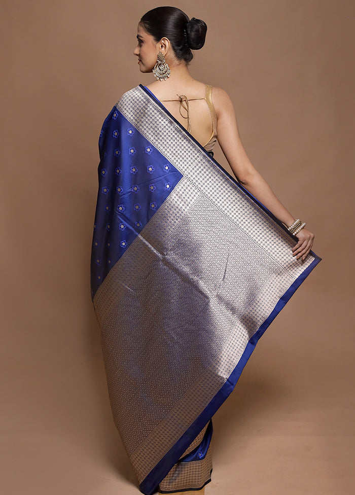 Blue Katan Silk Saree With Blouse Piece