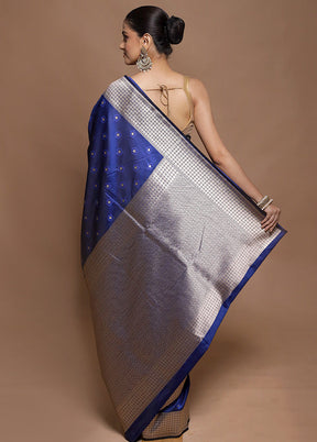 Blue Katan Silk Saree With Blouse Piece
