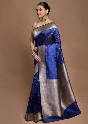 Blue Katan Silk Saree With Blouse Piece