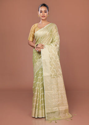 Green Tissue Silk Saree With Blouse Piece