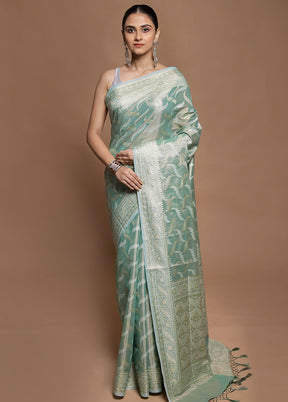 Green Tissue Silk Saree With Blouse Piece