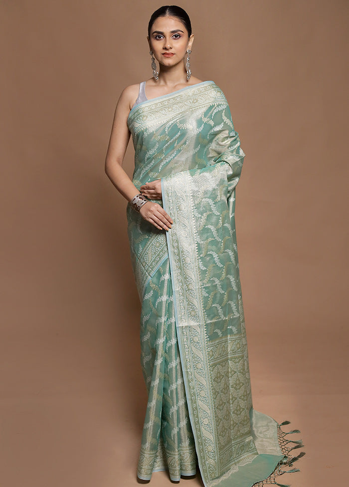 Green Tissue Silk Saree With Blouse Piece