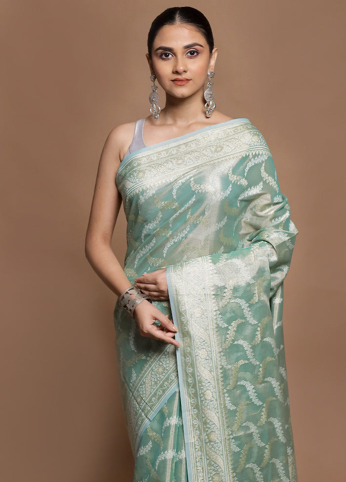 Green Tissue Silk Saree With Blouse Piece