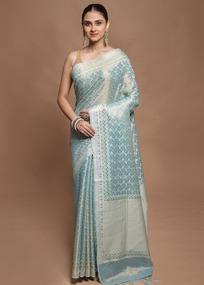 Green Tissue Silk Saree With Blouse Piece