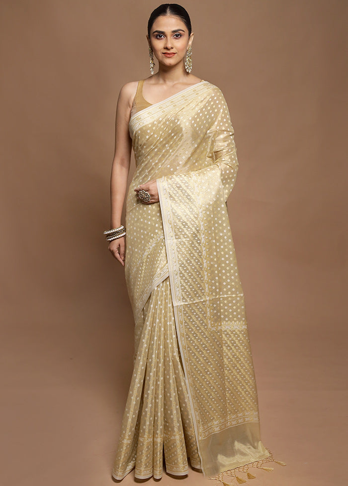 Cream Tissue Silk Saree With Blouse Piece