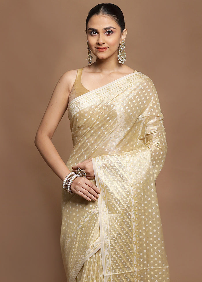 Cream Tissue Silk Saree With Blouse Piece