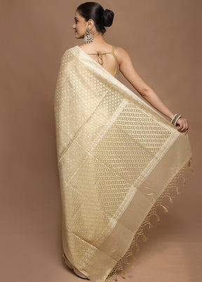 Cream Tissue Silk Saree With Blouse Piece