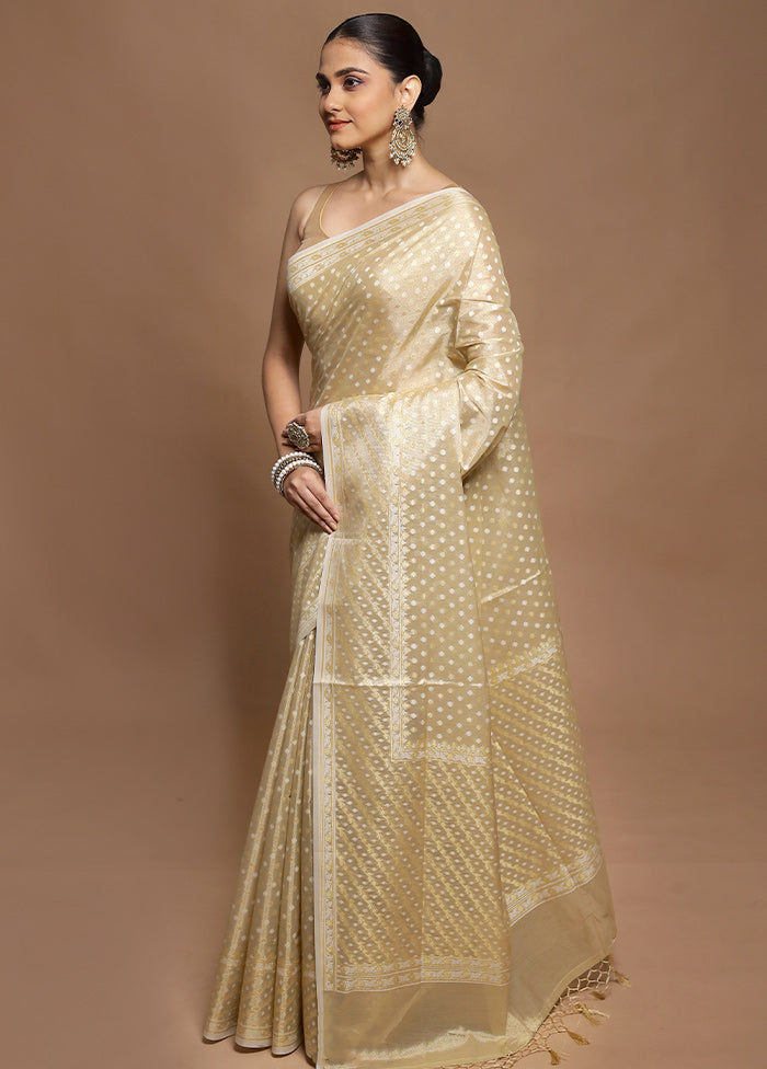Cream Tissue Silk Saree With Blouse Piece