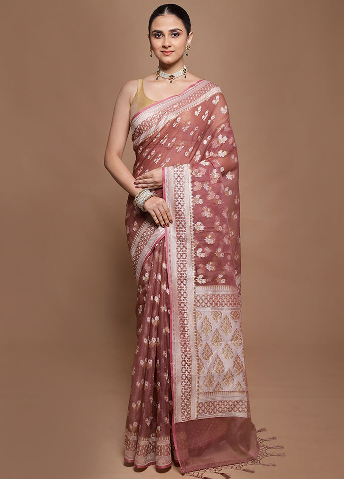 Maroon Kora Silk Saree With Blouse Piece