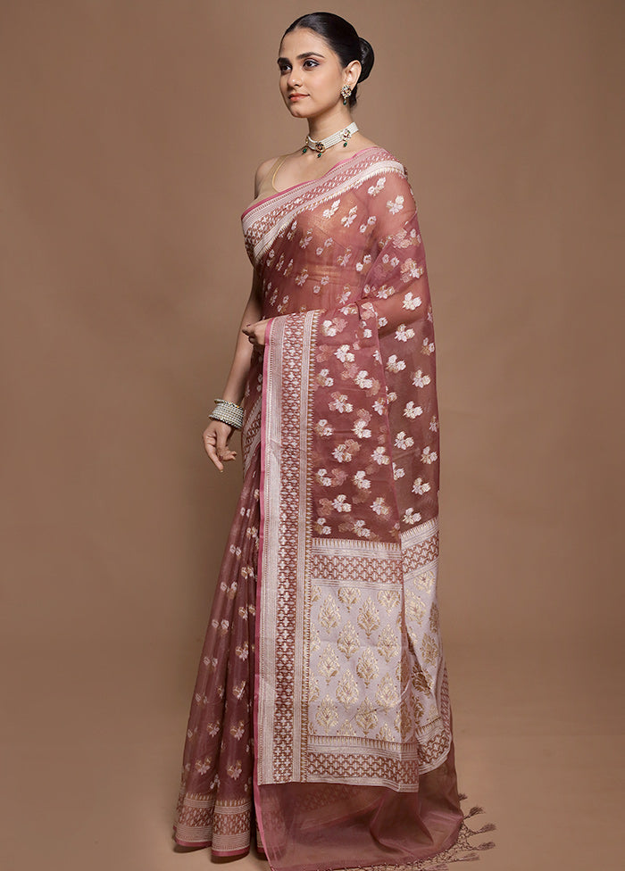 Maroon Kora Silk Saree With Blouse Piece