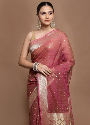 Maroon Kora Silk Saree With Blouse Piece