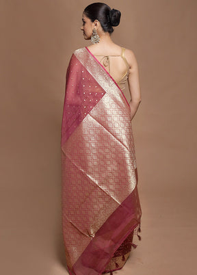 Maroon Kora Silk Saree With Blouse Piece