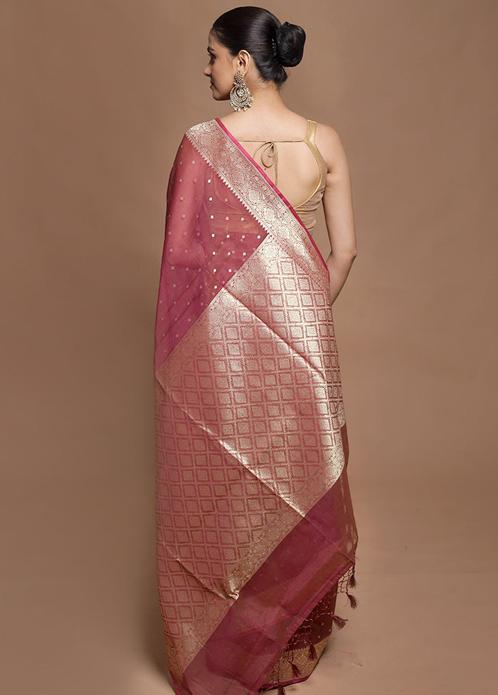 Maroon Kora Silk Saree With Blouse Piece