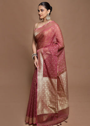 Maroon Kora Silk Saree With Blouse Piece