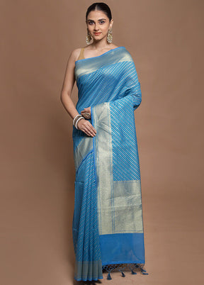 Blue Kora Silk Saree With Blouse Piece