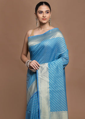 Blue Kora Silk Saree With Blouse Piece