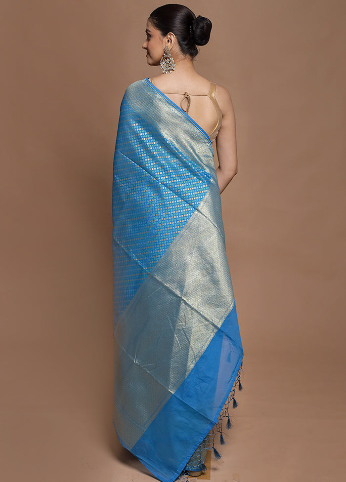 Blue Kora Silk Saree With Blouse Piece