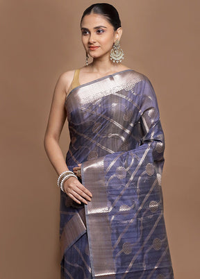 Blue Kora Silk Saree With Blouse Piece