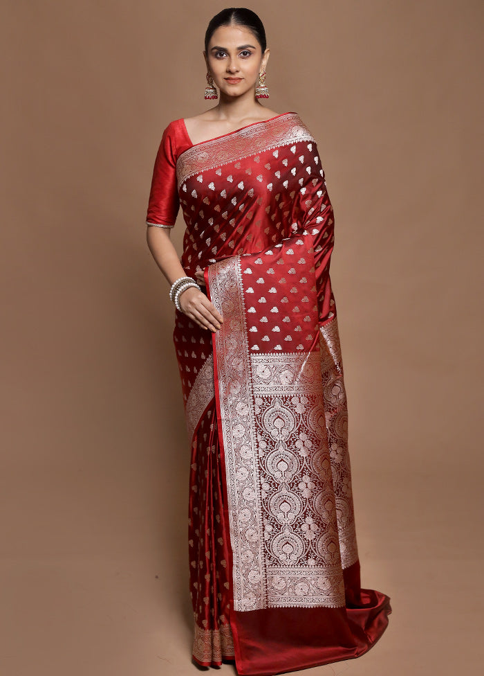 Red Katan Silk Saree With Blouse Piece