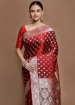 Red Katan Silk Saree With Blouse Piece