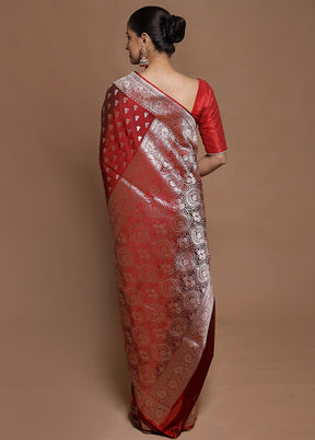 Red Katan Silk Saree With Blouse Piece