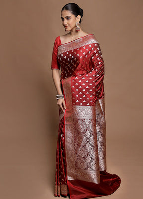 Red Katan Silk Saree With Blouse Piece