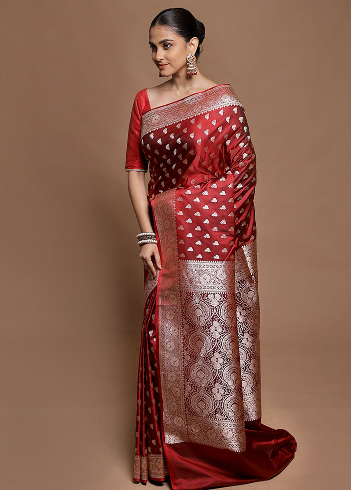 Red Katan Silk Saree With Blouse Piece
