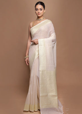 Cream Kora Silk Saree With Blouse Piece