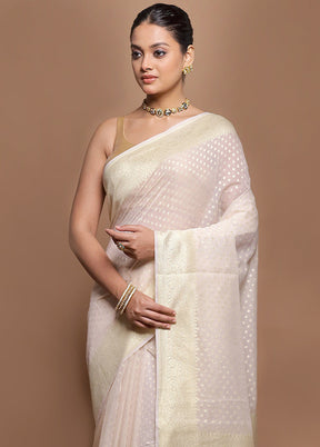 Cream Kora Silk Saree With Blouse Piece