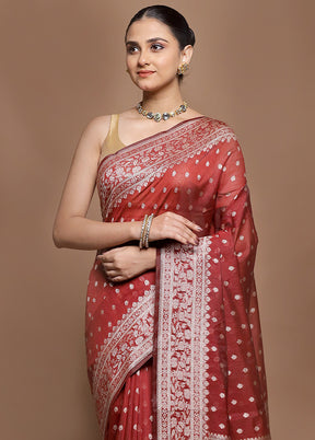 Maroon Kora Silk Saree With Blouse Piece