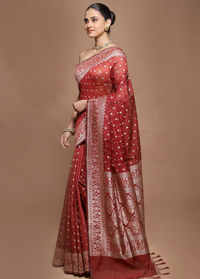 Maroon Kora Silk Saree With Blouse Piece