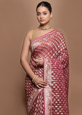 Maroon Kora Silk Saree With Blouse Piece