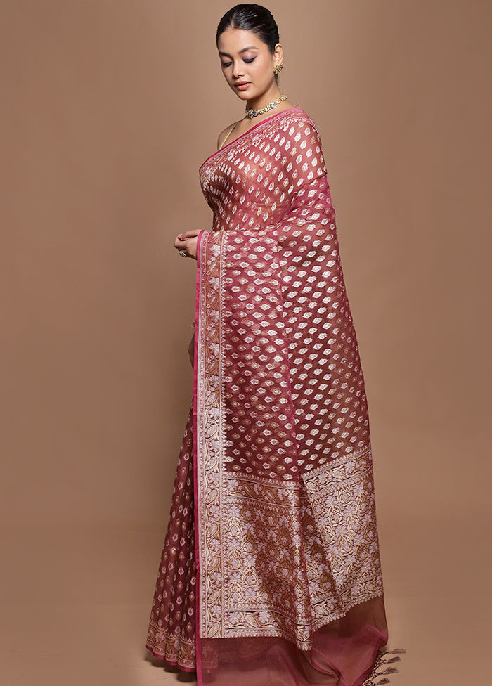 Maroon Kora Silk Saree With Blouse Piece