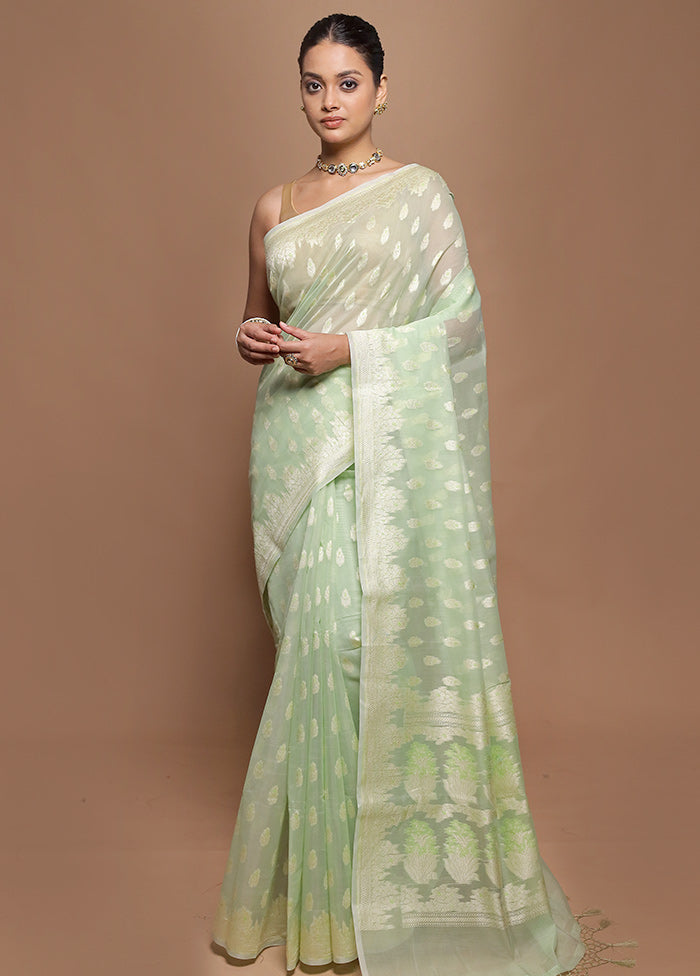Green Kora Silk Saree With Blouse Piece