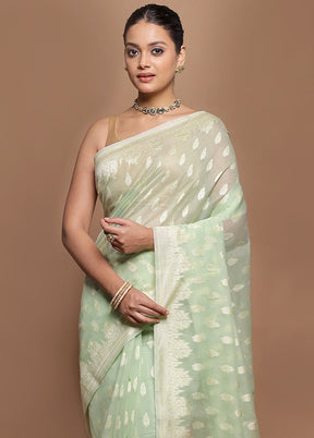 Green Kora Silk Saree With Blouse Piece