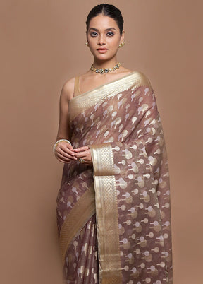 Brown Kora Silk Saree With Blouse Piece