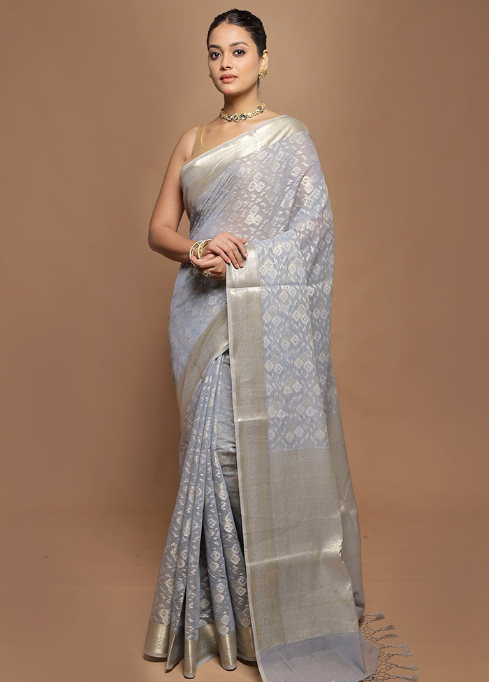 Grey Kora Silk Saree With Blouse Piece