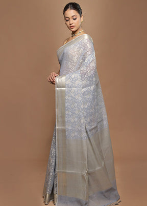 Grey Kora Silk Saree With Blouse Piece