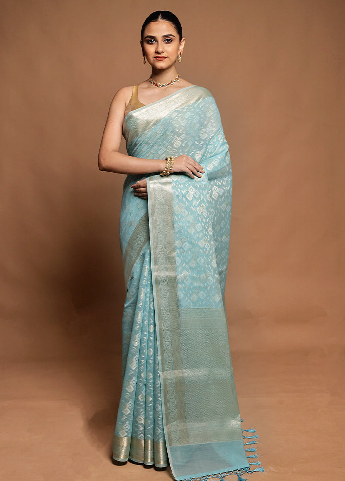 Blue Kora Silk Saree With Blouse Piece