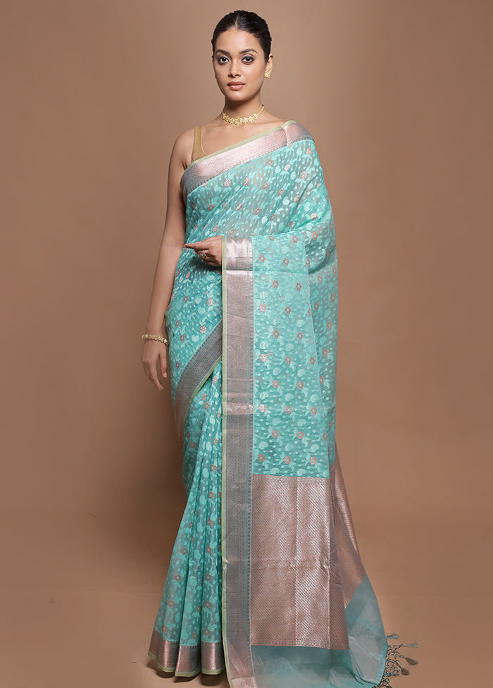 Green Kora Silk Saree With Blouse Piece