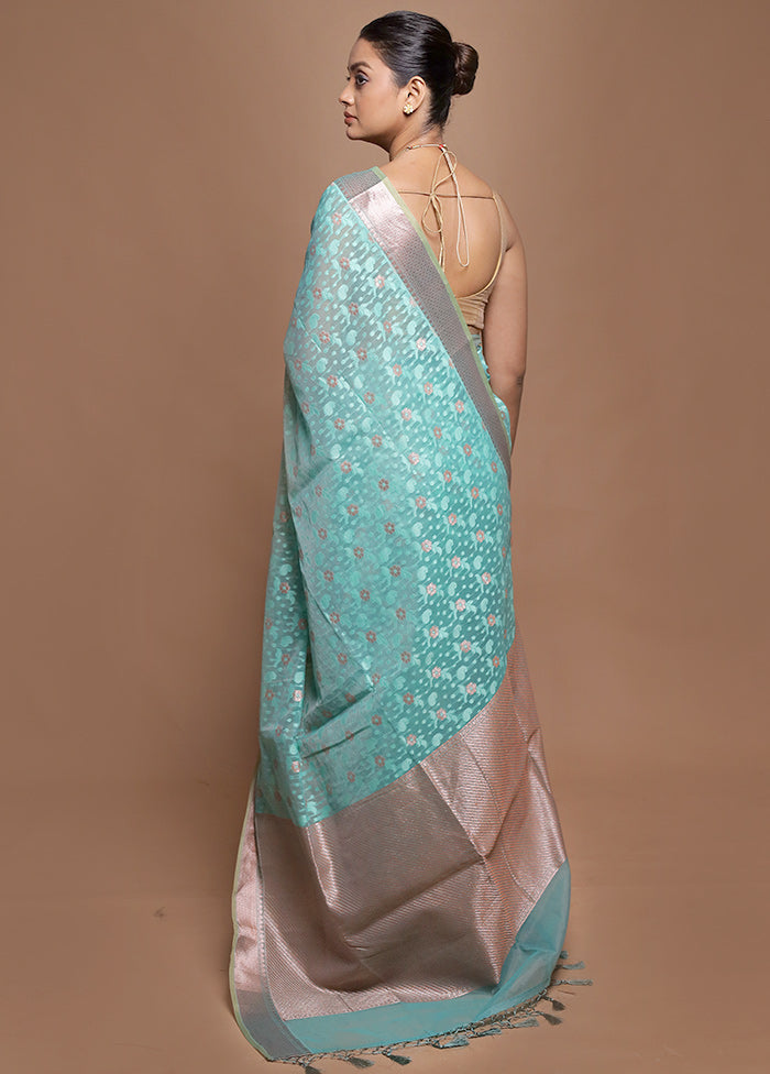 Green Kora Silk Saree With Blouse Piece