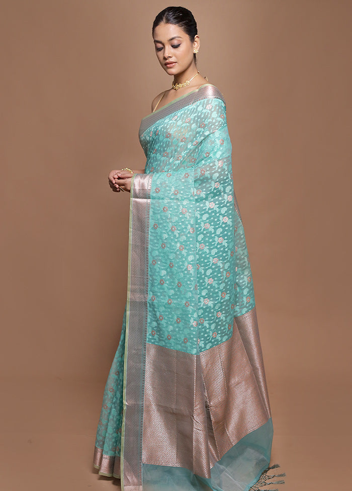 Green Kora Silk Saree With Blouse Piece