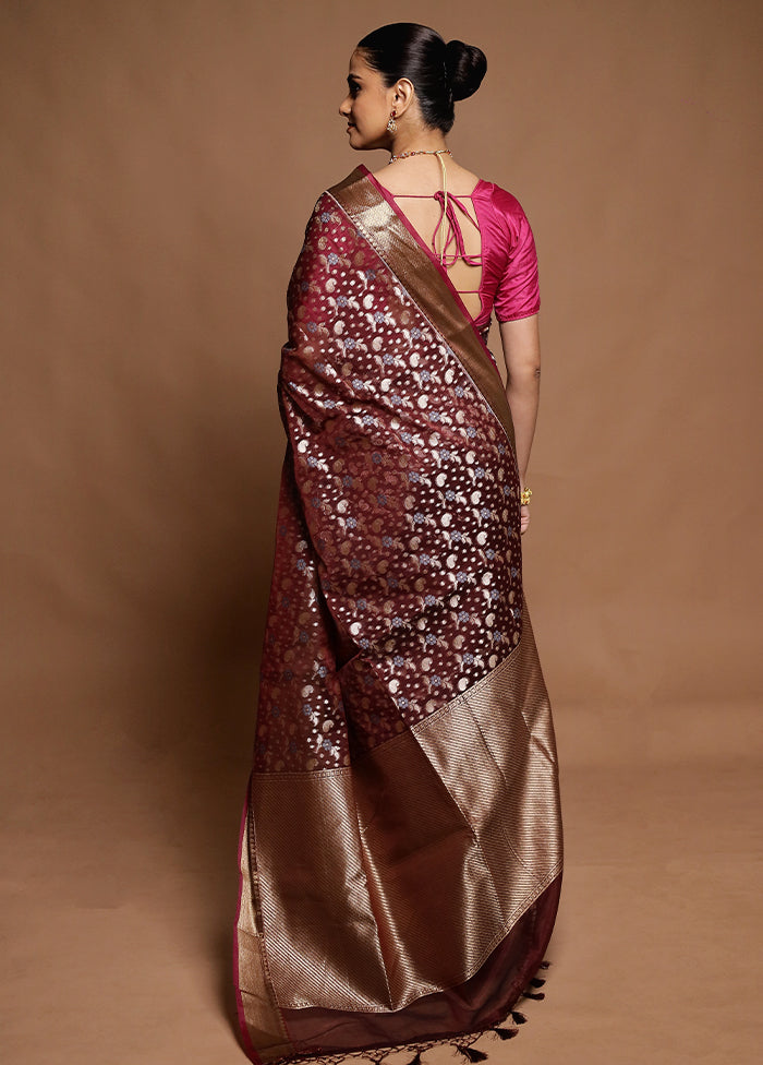 Maroon Kora Silk Saree With Blouse Piece