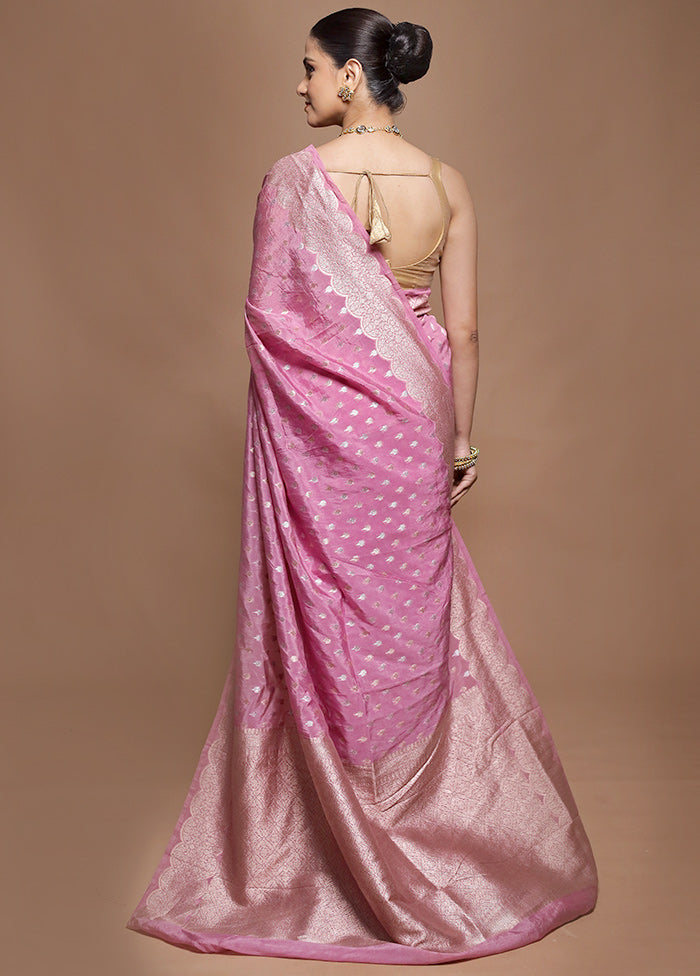 Pink Dupion Silk Saree With Blouse Piece