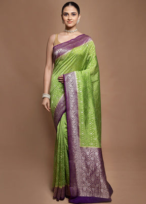 Green Dupion Silk Saree With Blouse Piece