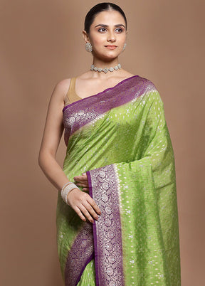 Green Dupion Silk Saree With Blouse Piece
